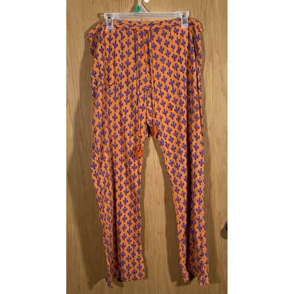 Pax Philomena Cotton Lounge Pants Cactus Print Gauzy Coastal Boho Women's Sz M - Picture 1 of 9